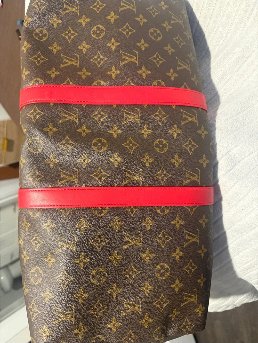 Louis Vuitton Monogram Duffel with Bright Red Trim